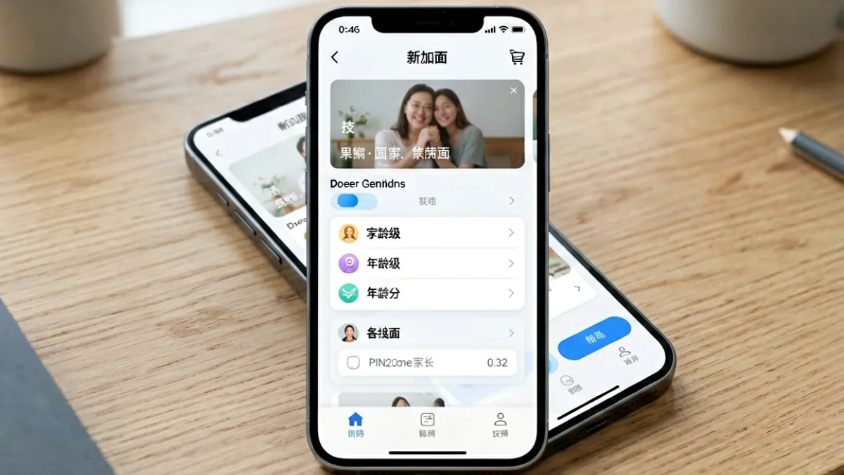 手机屏幕上显示流媒体平台的家长控制设置界面，展示如何为未满十八岁不宜看内容设置PIN码访问限制